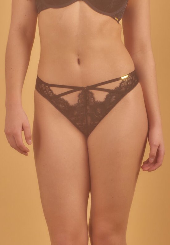 Sapph - String voor vrouwen - Met sexy kant - Gekruiste straps aan de voorkant - Adrianna - Zwart - XL
