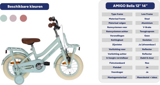 AMIGO Bella Meisjesfiets - Kinderfiets voor Meisjes - 12 Inch 21 cm - Terugtraprem - Groen van AMIGO — afbeelding 3