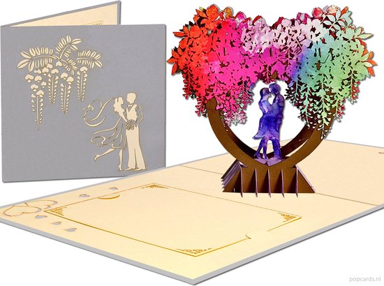 Popcards popupkaarten – Kleurrijke Trouwkaart Huwelijk Liefde Verliefd Verloofd Trouwen Felicitatie zilver pop-up kaart 3D wenskaart