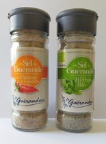 Set Keltisch zeezout: zeezout met biologische kruiden en zeezout met Espelette peper - Le Guérandais - 100% Frans zeezout