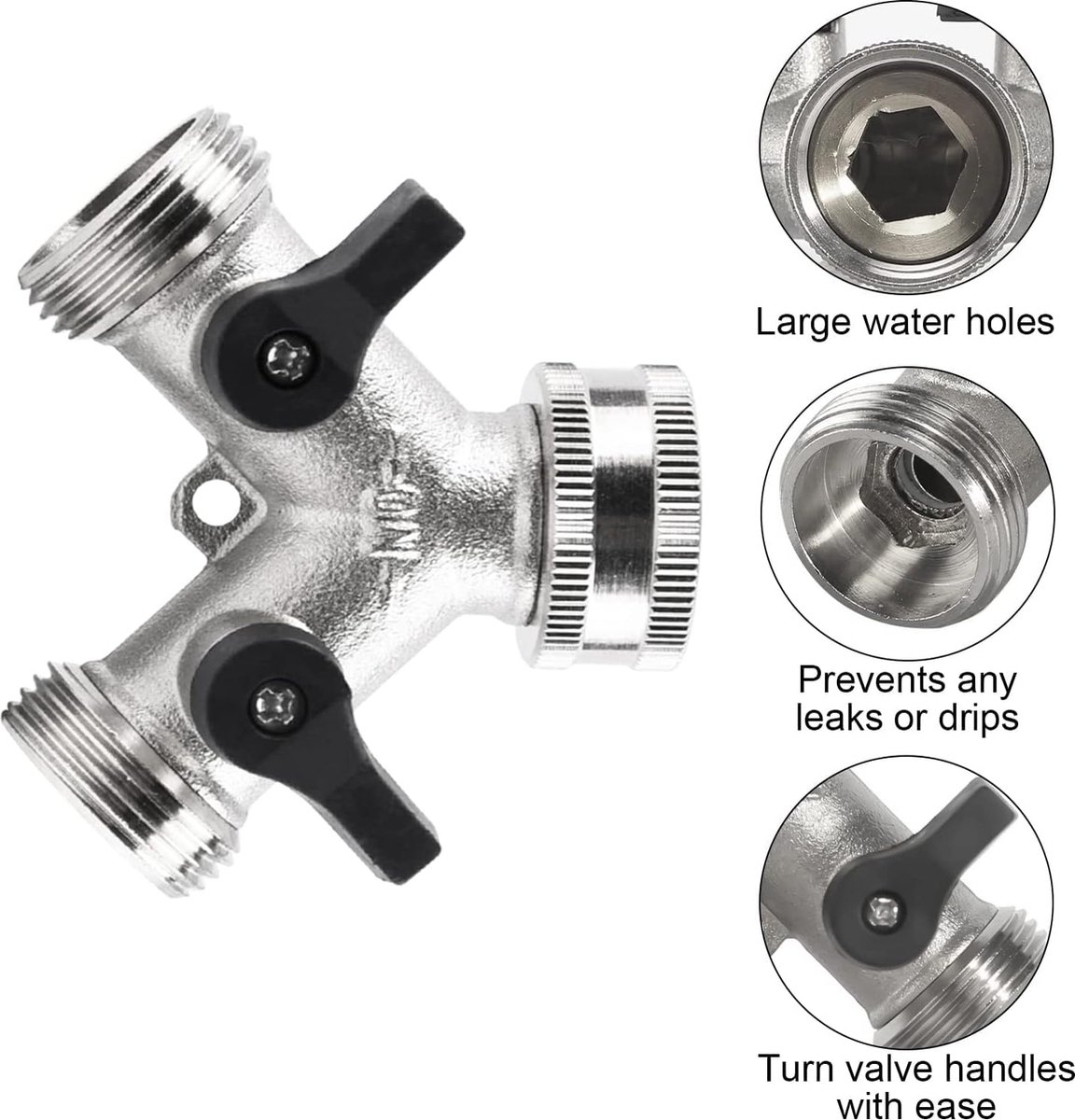 Y Stuk kraan splitter - Y-stuk 3/4 - Y Stuk kraan - Kraan Splitter - voor wasmachine - Waterverdeler 2-weg - voor gebruik in huis en tuin - G 3/4" waterverdeler - Buitenkraan - tuinslangaansluiting - Met accessoires - Europese Kranen - Lange uitloop — afbeelding 5