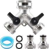 Y Stuk kraan splitter - Y-stuk 3/4 - Y Stuk kraan - Kraan Splitter - voor wasmachine - Waterverdeler 2-weg - voor gebruik in huis en tuin - G 3/4" waterverdeler - Buitenkraan - tuinslangaansluiting - Met accessoires - Europese Kranen - Lange uitloop