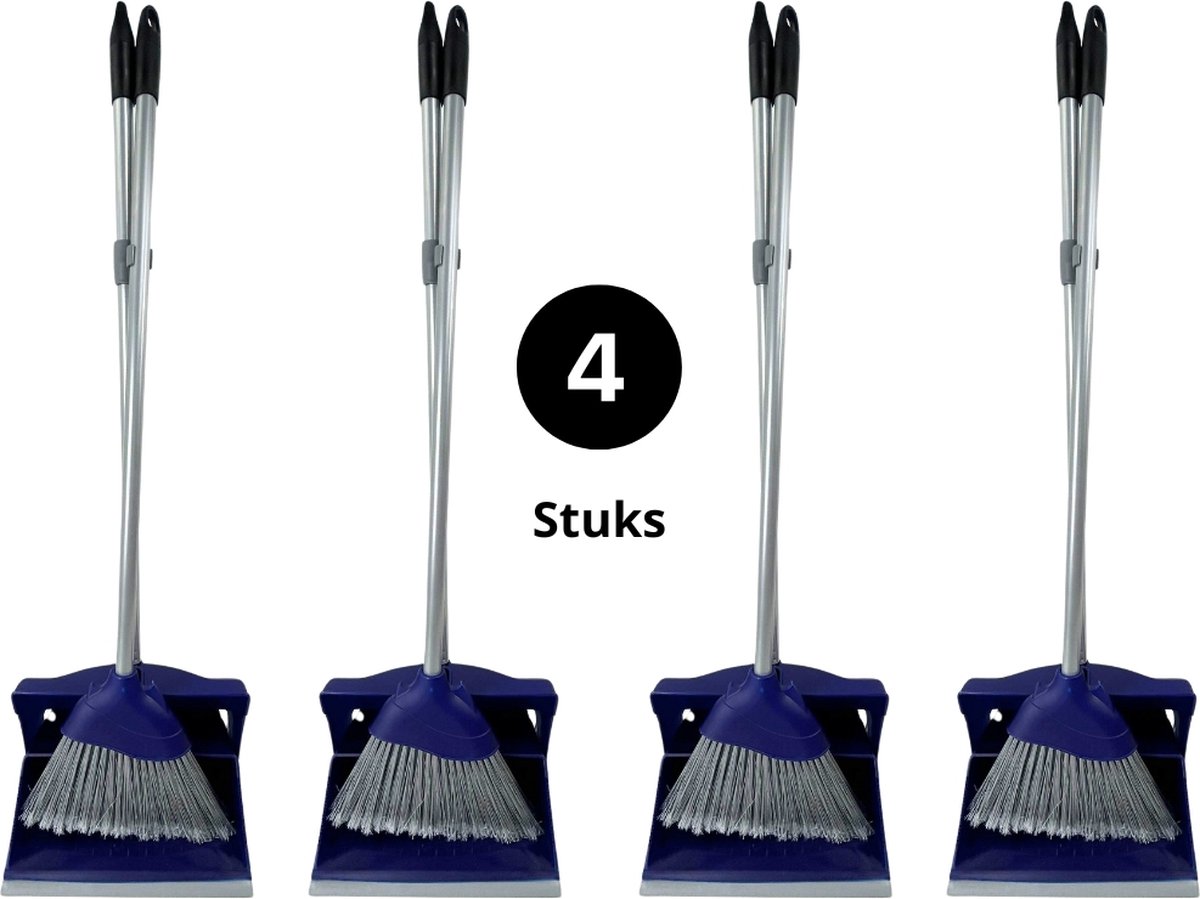 Goedkoopste Synx Tools Hotel stoffer en blik met lange stee - 4 Stuks - Stoffer & Blik - 95 cm Blauw Kunststof - Stoffer Blik set sluitend model - Schoonmaak artikelen - Bezem / Veger en blik met lange steel