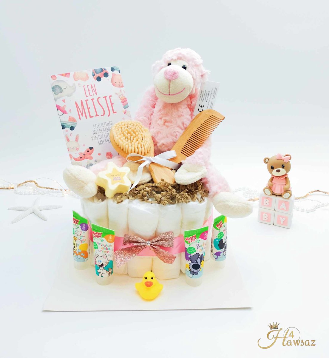 Goedkoopste Luiertaart Roze 36 stuks - kraamcadeau voor meisje - Hawsaz.nl Cadeau -Originele Babycadeau's - 26 luiers - Babycadeau - Geboortekaartje - Babygeschenkset - Knuffel - Babyshower - Gepersonaliseerde cadeaus - Babyverzorging - tweeling cadeau