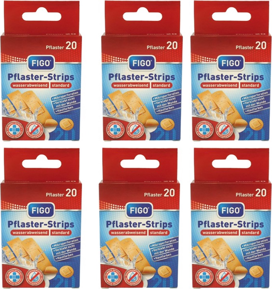 Goedkoopste Figo | 6 x 20 pleisters strips | wondpleister assorti | vier verschillende maten | waterbestendig | multipack