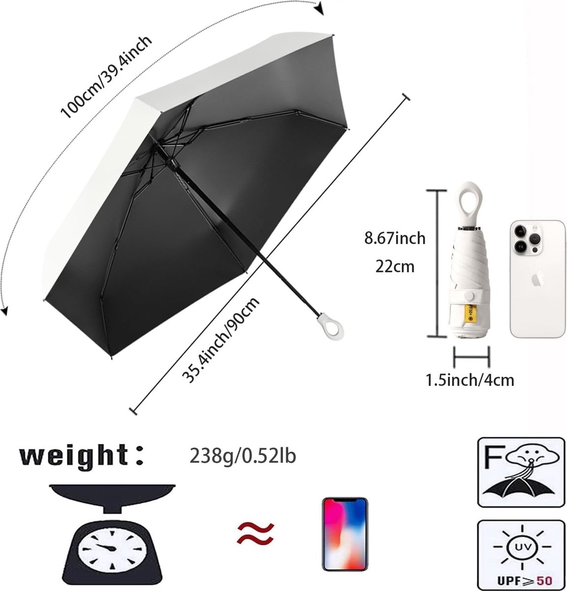 Kleine paraplu, mini-paraplu, opvouwbaar, reisparaplu, uv
