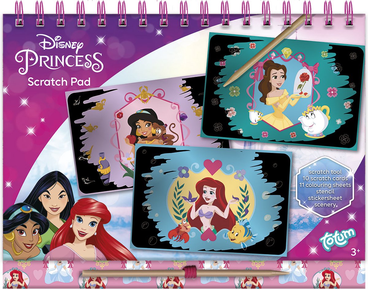 Disney Princess Totum vakantieboek doeboek prinsessen kraskaarten en kleurboek | scratch art en kleurplaten 25-delig harde kaft | speelgoed meisjes vanaf 3 jaar