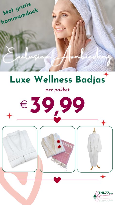 Wellness Pakket: Badjas Wafel L & Hamamdoek 90x165cm Rood