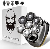 6-in-1 Scheerapparaat Mannen – Trimmer - Sansbeauté® SkullSharp V2 | 7 Head - Nat & Droog - Electric Face Head & Hair Shaver – Hoofd Kaal Scheren - Opzetstukken - Elektrisch