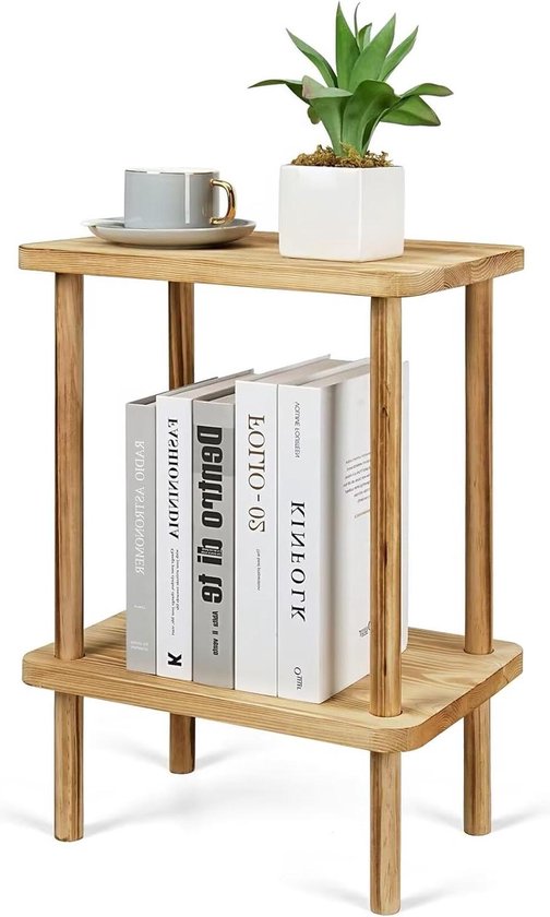 Tribesigns Bijzettafel met plank, 55 x 55 x 58 cm, houten nachtkastje