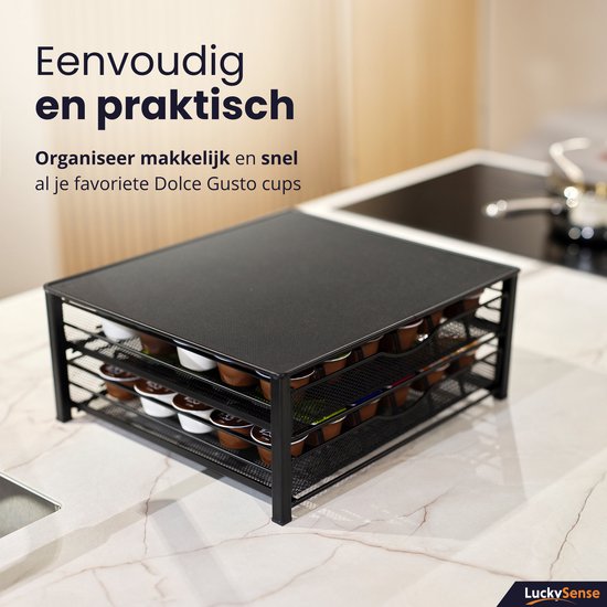 Porte-capsules avec tiroir Dolce Gusto - Porte-gobelet pour 72 capsules de Café - Porte- Porte-capsules - Acier inoxydable - Zwart