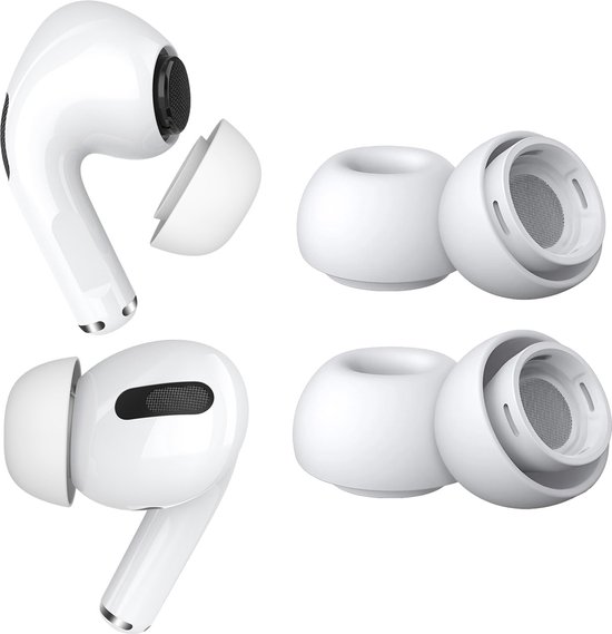 MMOBIEL 2 Paar Vervangende Oordopjes Tips Geschikt voor AirPods Pro Gen 1 & 2 - Antislip Siliconen Oordopjes met Ruisonderdrukkingsgat, Draagbare Opbergdoos en Passen in Oplaadcase – 1x M, 1x L – Wit