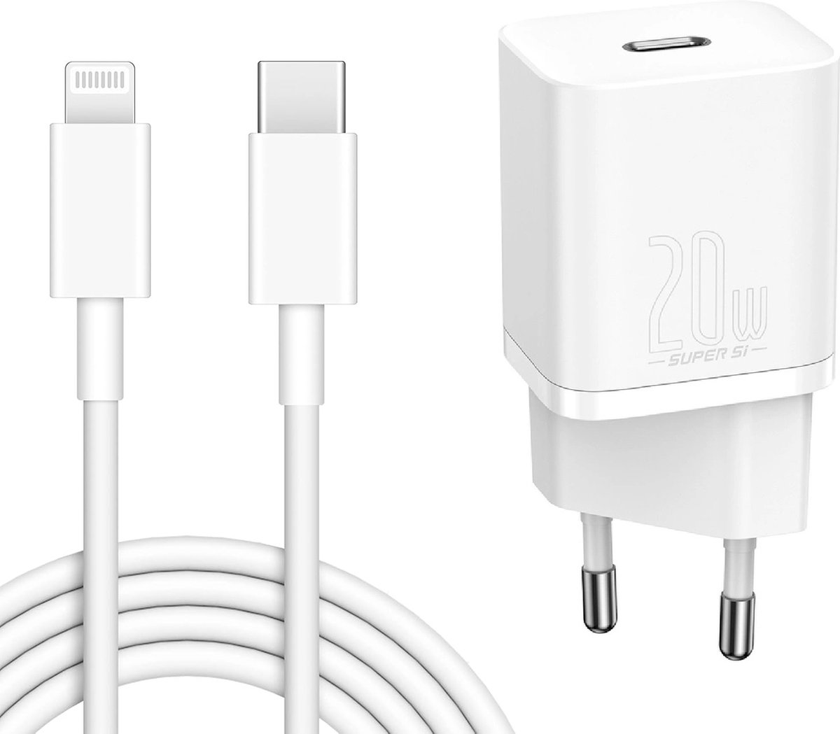 Oplader 20W USB-C incl 1M Lightning kabel - Quick Charge - Snellader - Geschikt voor Apple - iPhone/iPad - Laadstekker - oplader - oplader - USB-C lader
