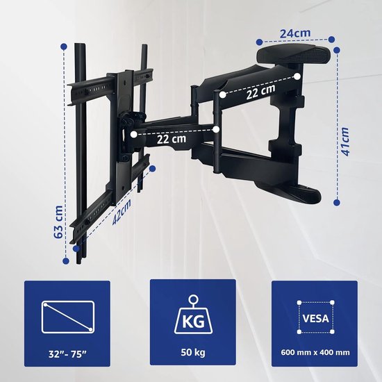 FORGING MOUNT Soporte de Pared para TV con 650mm Brazo Largo, Soporte