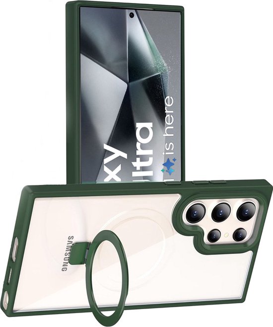 Coque adaptée pour Samsung Galaxy S24 Ultra - avec anneau de support magnétique - Coque arrière Arara - Vert pin