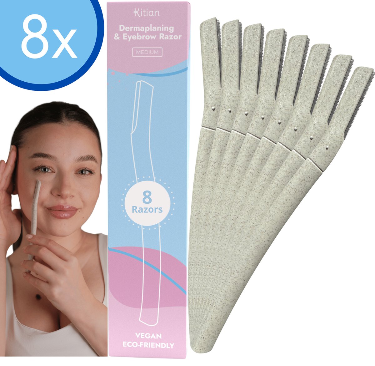 Kitian Dermaplaning Wenkbrauw Scheermesje - Scheermes - Gezicht Scheermesjes Vrouw - Wenkbrauw Mesje - Eyebrow Razor - Scheermesjes Gezicht 8x