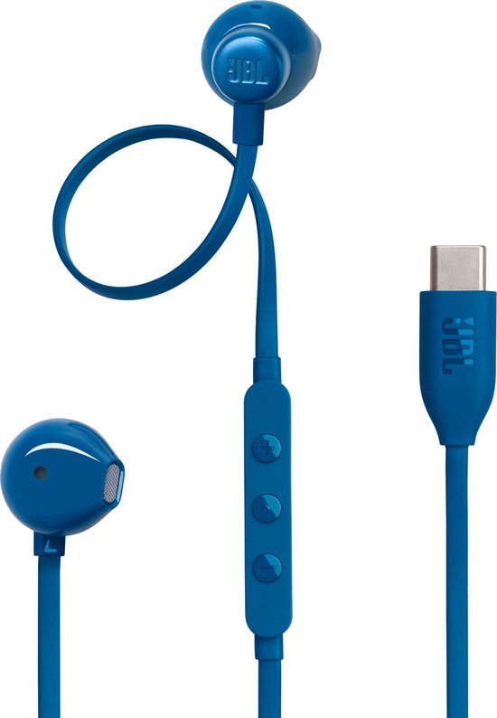 JBL Tune 305C - USB-C Oordopjes voor iPhone 15, 16 & 17 - Bedrade In-ear met Microfoon - Oortjes Bedraad - JBL Pure Bass Sound - Android & Laptop - Blauw