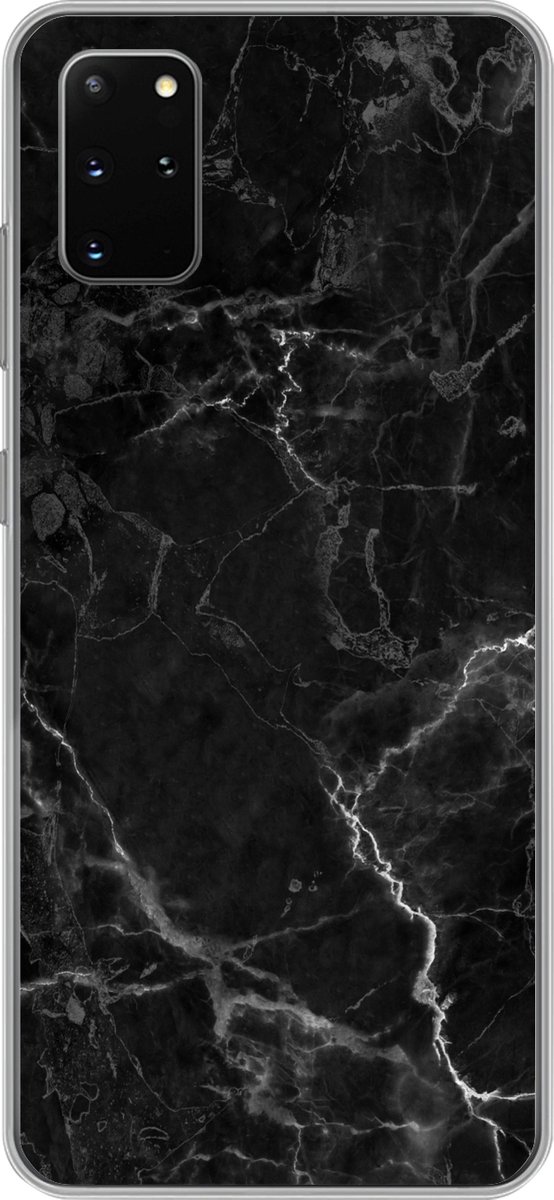 Telefoonhoesje Geschikt voor Samsung Galaxy S20 Plus hoesje - Marmer print - Zwart - Wit - Textuur - Marmer printlook - Siliconen Telefoonhoesje Telefoonhoesje
