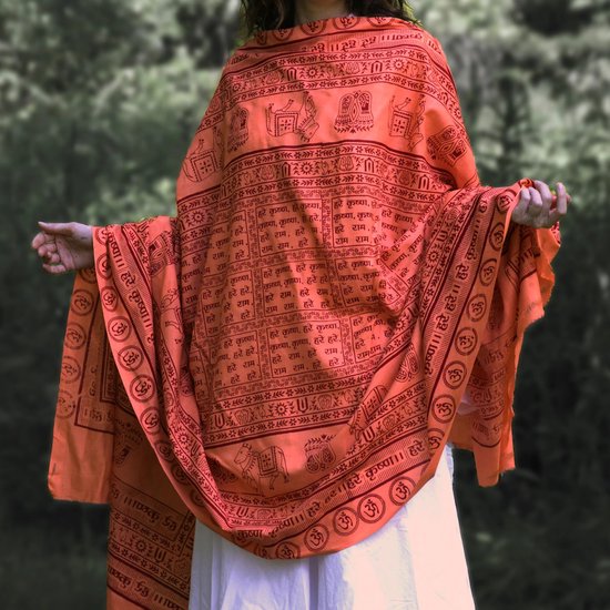 Meditatie omslagdoek Maha, XL, 220 x 106 cm, donker perzik/oranje — afbeelding 3