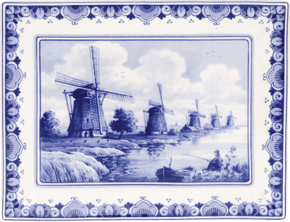 Delfts blauw bord - Molen - Royal Delft - 22 x 17 cm - Wandbord Delfts blauw - Hollandse cadeautjes - Souvenir