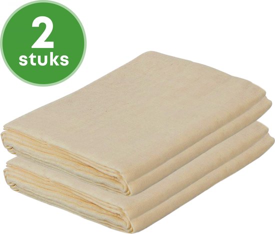 YUGN Étamine en Maille Sac de Lait de Noix ENSEMBLE de 2 Pièces - 95x95cm - Katoen Biologique Non Blanchi - Pour Faire du Lait d'Amande et du Fromage - Astuce Cadeau