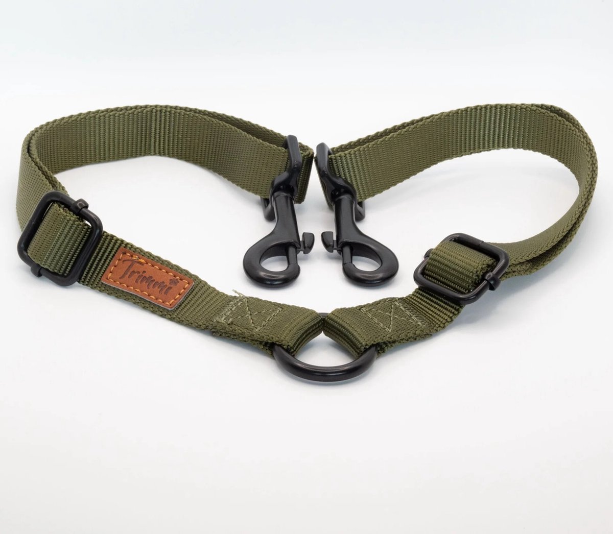 Nylon koppelstuk groen - koppelstuk riem hond - koppelriem - wandelen met twee honden - koppelstel hond - koppelstukken - hondenhalsband met naam - Halsbanden, riemen & tuigen - 2 cm breed - Trimmi