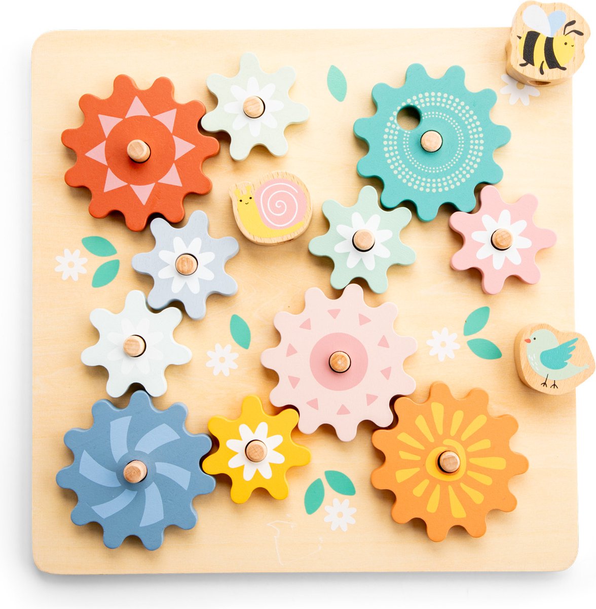 Woet® Houten Puzzel met Roterende Tandwielen Tuin - Draaibare Tandwielpuzzel met Dieren - Motorisch en Creatief Speelgoed - FSC - Vanaf 2 Jaar — afbeelding 3