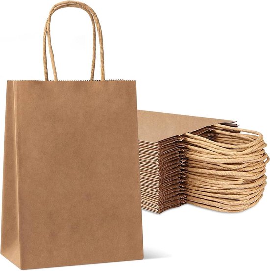 20 stuks kraftpapieren wijnzakken, praktische fleszakken, cadeauzakjes, robuuste wijnfleszakken met handgrepen, wijncadeauzakjes, wijnzakken voor
