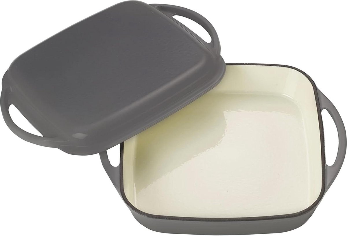 Braadpan en pan 2-in-1 set gietijzeren ovenschaal met deksel geschikt voor oven grill BBQ en inductie grijs 15 liter Ø 24 6 cm