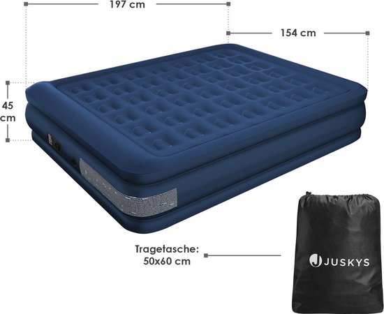 Juskys Zelfopblaasbaar Luchtbed Sapri L - Blauw - 197 x 154 x 45 cm - Incl. Opbergtas van Juskys — afbeelding 2