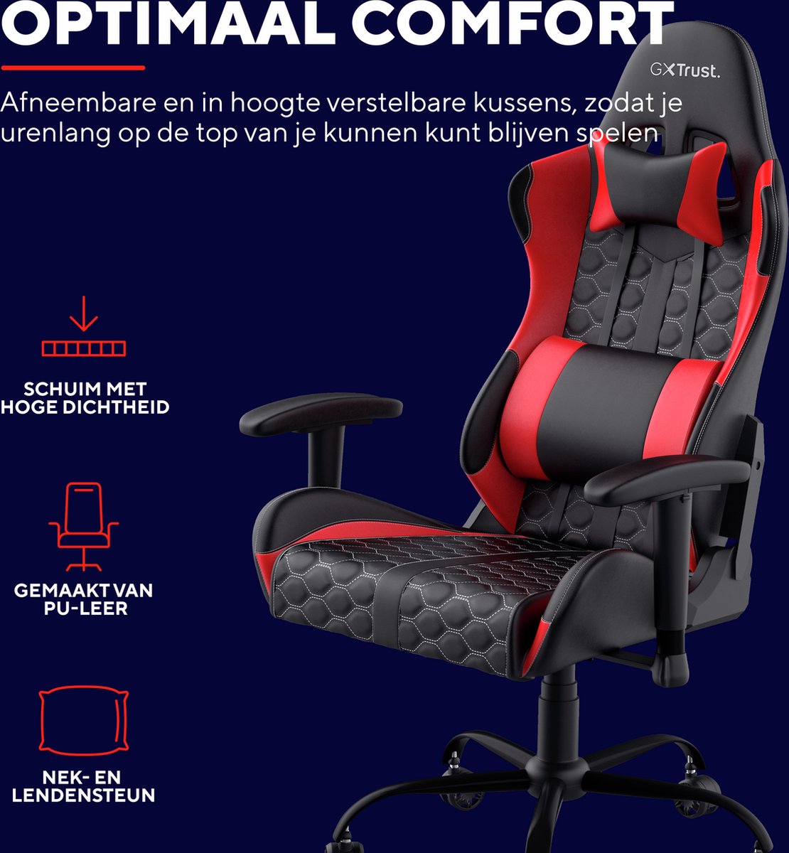 Afbeelding 3 van Trust GXT 708 Resto - Gaming Stoel / Bureaustoel - Zwart / Rood