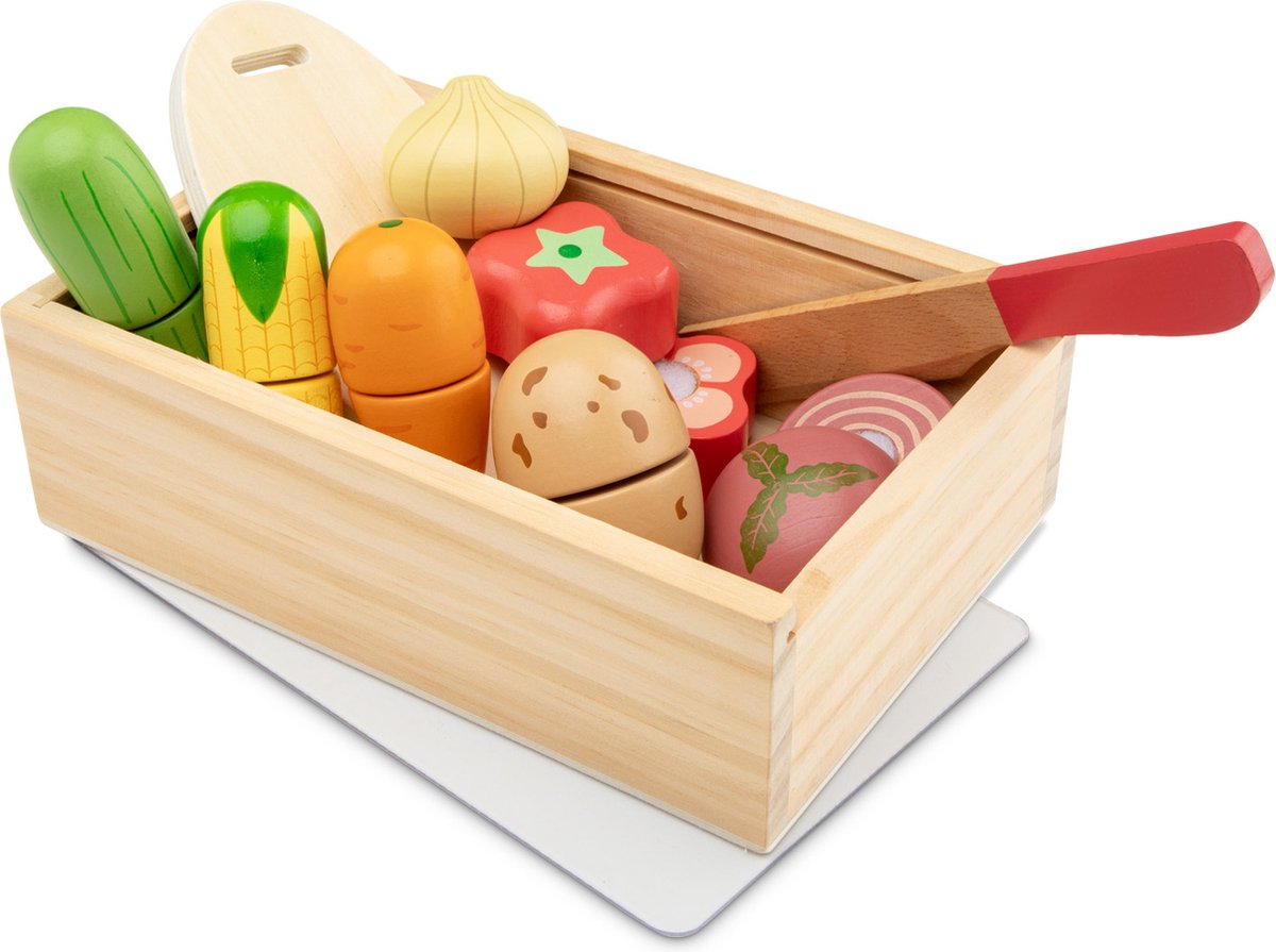 New Classic Toys® Houten Snijset Groente in Opbergdoos - Speelset met Snijplank, Wortel, Paprika, Komkommer - Educatief Speelgoedeten - Rollenspel Keukenspeelgoed - Vanaf 24 Maanden — afbeelding 6