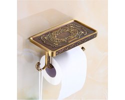 Antieke Wc Rolhouder + Wandhaak - Vintage Toiletrolhouder - Klassieke Wc Rolhouder - Toiletrolhouder Met Plankje - Toilet Accessoires - Wandmontage - Toilet Roll Holder + Wall Hook - Toilet Paper Holder With Shelf - Goudkleurig - Golden -