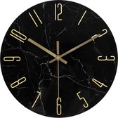 IvoQ Marmerlook Wandklok – Glas – Modern Design – Gouden Details - Tijdloos