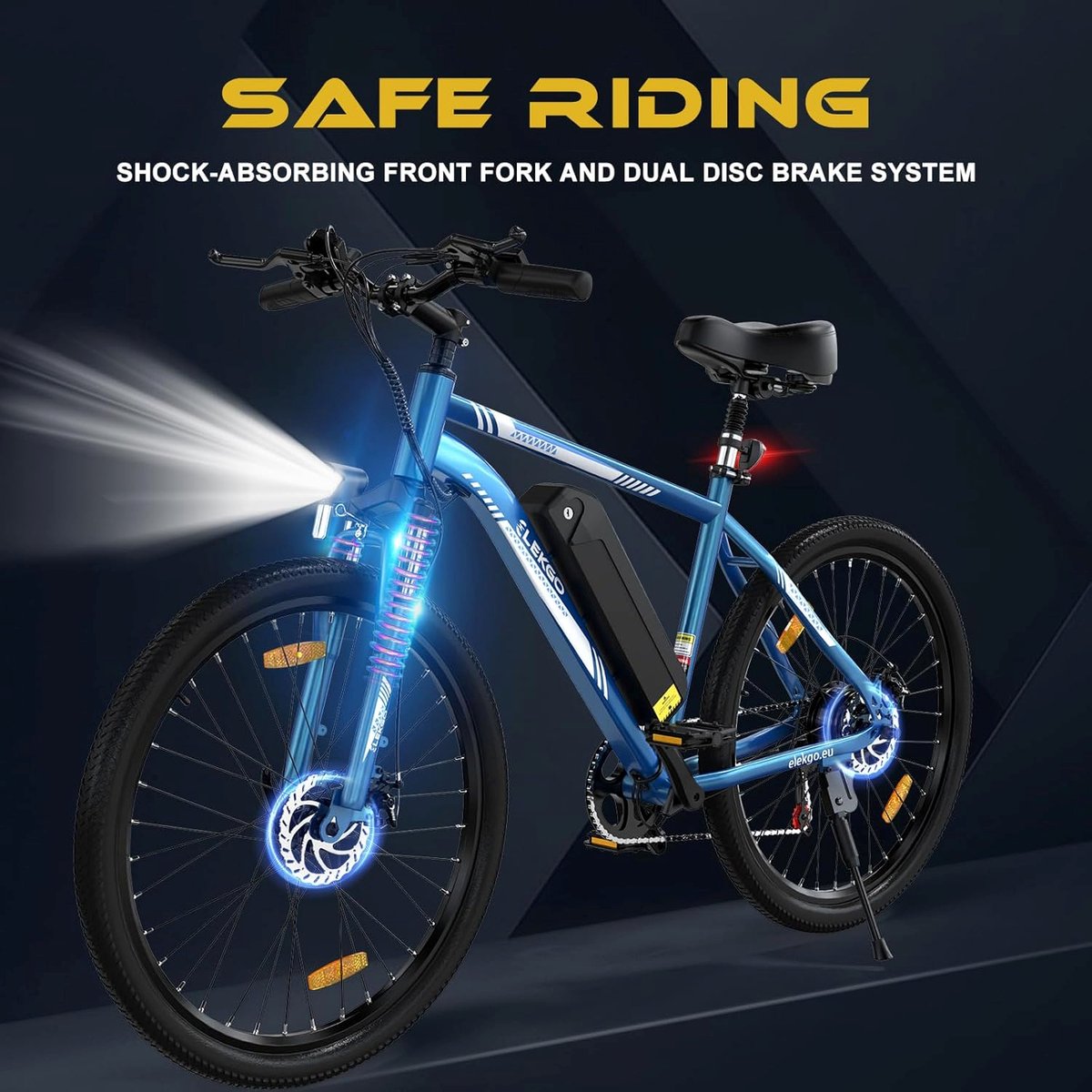 ELEKGO Elektrische Fiets EG15 - 26 Inch City Commuter EBike met Afneembare 36V 12Ah Lithium Batterij - Mountain E-Bike met 250W Motor - 7 Versnellingen - IP54 Waterdicht – foto 5