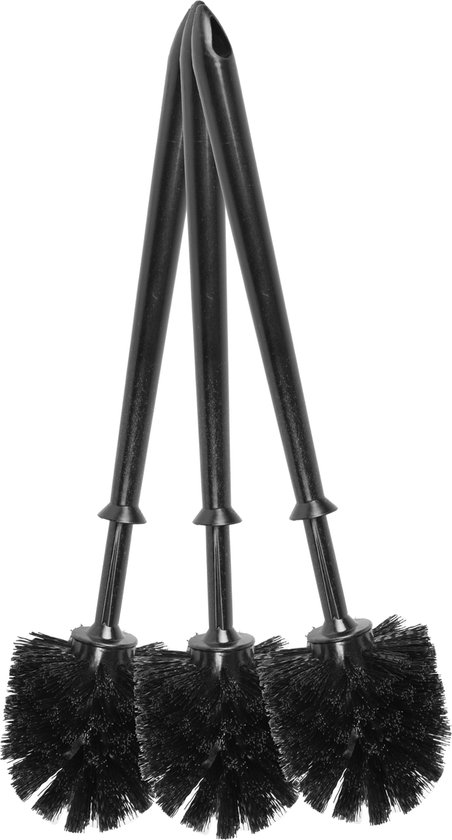 Universele Toiletborstel Set - 3 Stuks - Zonder Houder | Zwart Kunststof | 34,5 cm | Toilet- en Badkameraccessoires | WC-borstel Set