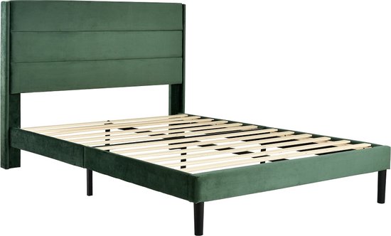 KOMHTOM Lit double 140x200 cm avec sommier à lattes et tête de lit Lit scandinave pour adulte Lit capitonné Vert