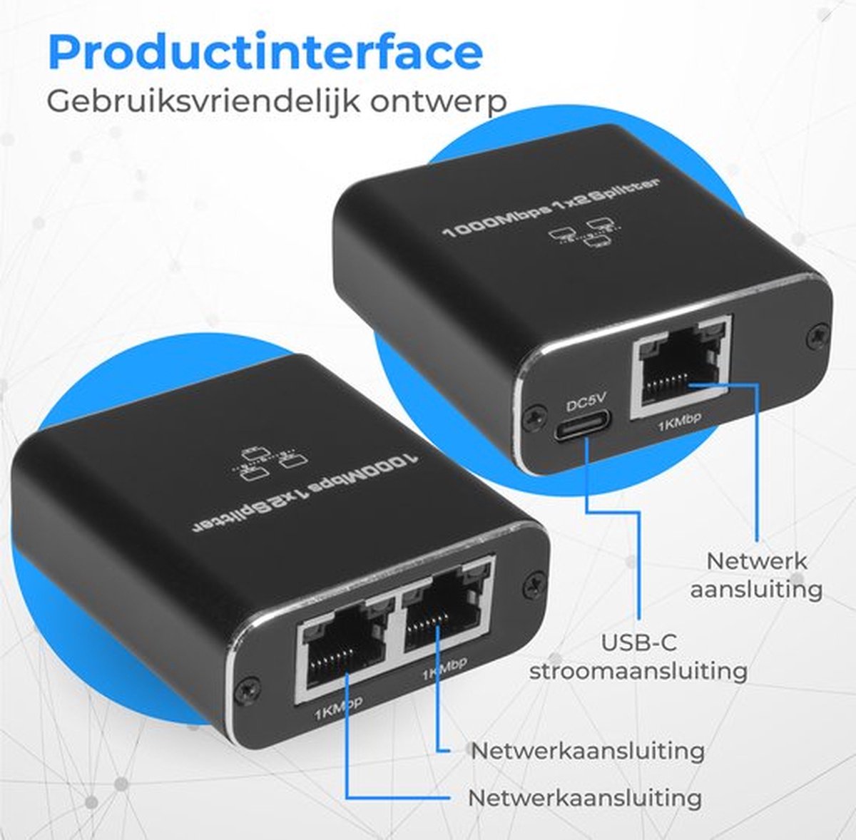 Internet Splitter - 2 Poorten - Netwerk Switch - tot 1000Mbps - Netwerk Splitter - Zwart