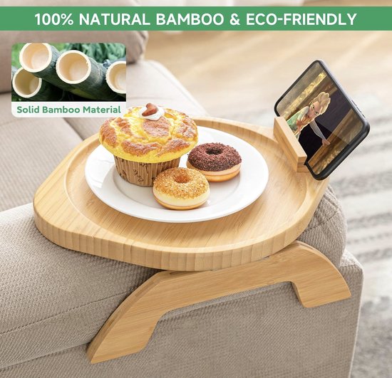 Dienblad tafel voor over de Armleuning van bank of stoel - Bamboe met Anti-Slip
