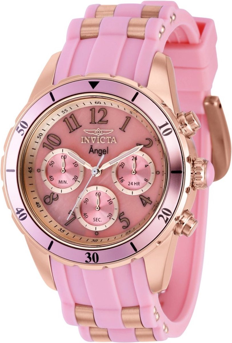 Invicta Angel 39345 Dames Horloge - Waterdicht - Analoog - Quartz Uurwerk - Roestvrij Staal met roze Wijzerplaat - 40mm