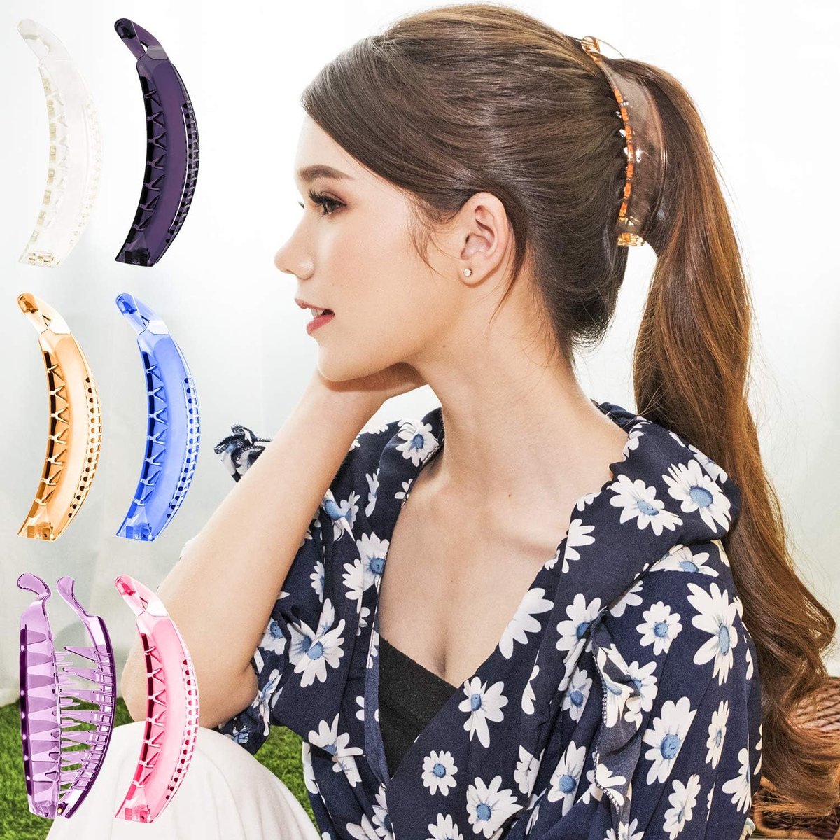 RC Roche ORNAMENT 6 Stks Womens Premium Plastic In elkaar grijpende Tanden Vet Franse Banaan Haar Clip Voor Super Dik Haar Geen Slip Paardenstaart Maker Mode Accessoire Klemmen Grote Transparante Multicolor
