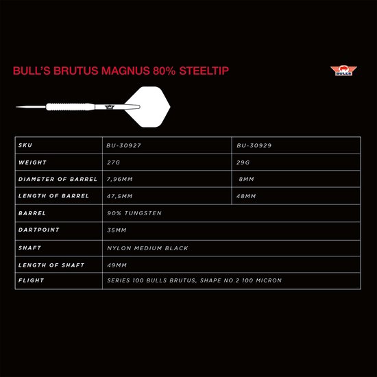 Bull's Brutus Magnus 80% - Dartpijlen - 29 gram van Bull's — afbeelding 3