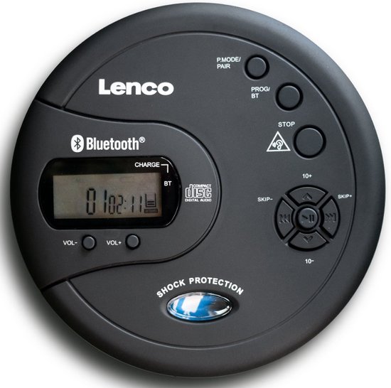 Foto: Lenco cd 300bk discman draagbare bluetooth cd mp3 speler anti shock bescherming en oplaadbare batterij zwart