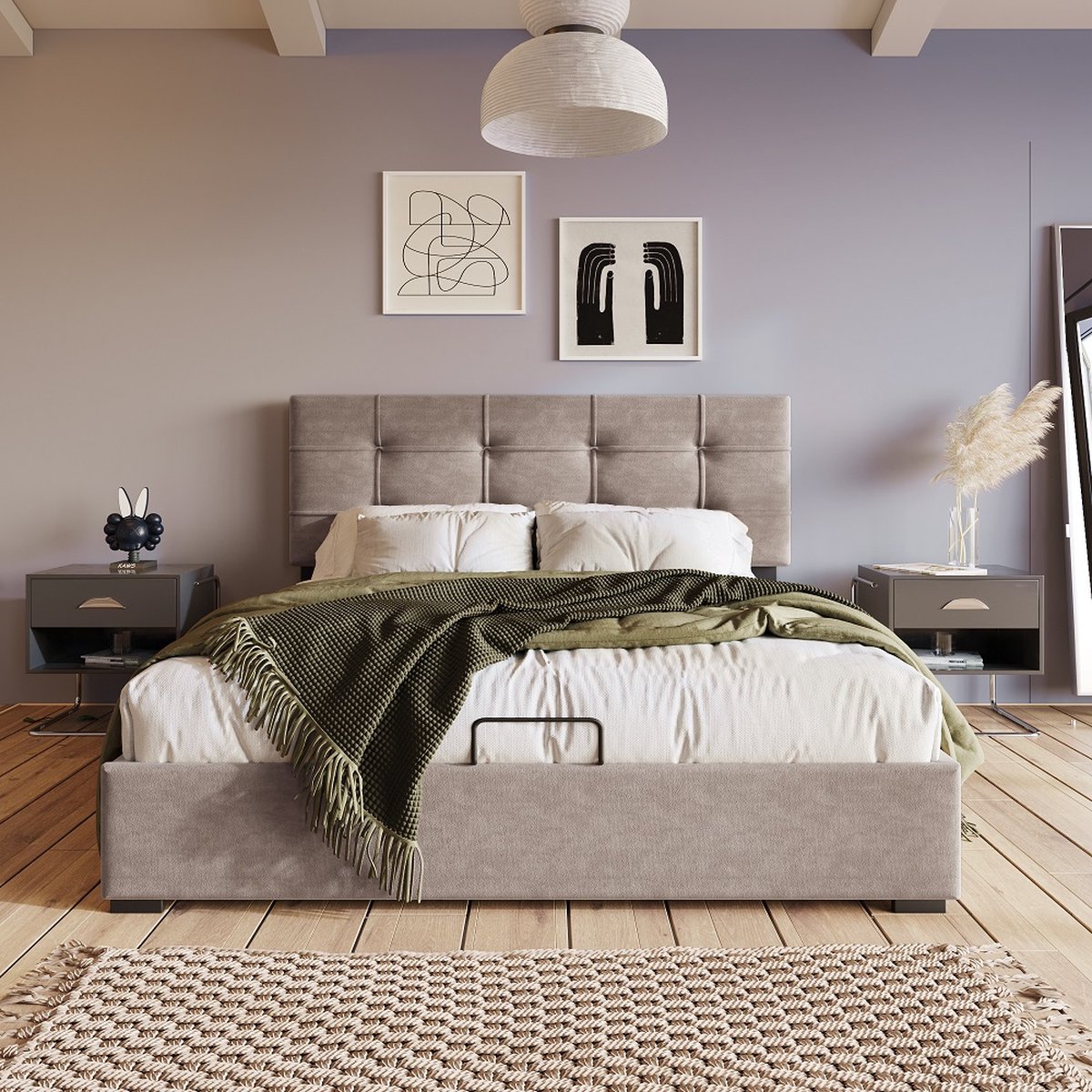 KOMHTOM Bed Tweepersoonsbed 140x200 cm Chest bed Volwassen met opslag lichtgrijs fluweel Met matras