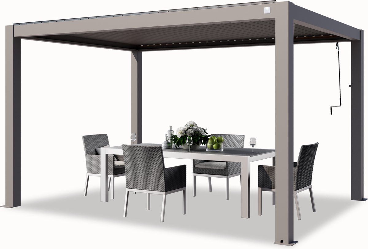 PRIMEYARD Pergola 3x4 m staanders van aluminium met aluminium lamellendak paviljoen grijs