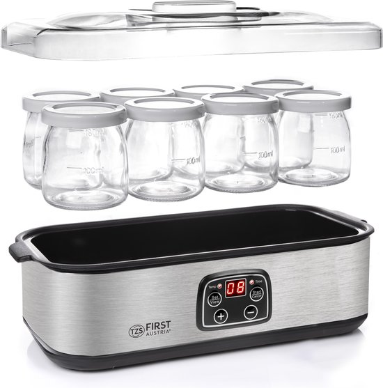 TZS First Austria Yoghurtmaker - 25W - Timer - Inclusief 8x180ml glazen potjes - Zilver van Tzs First Austria — afbeelding 5