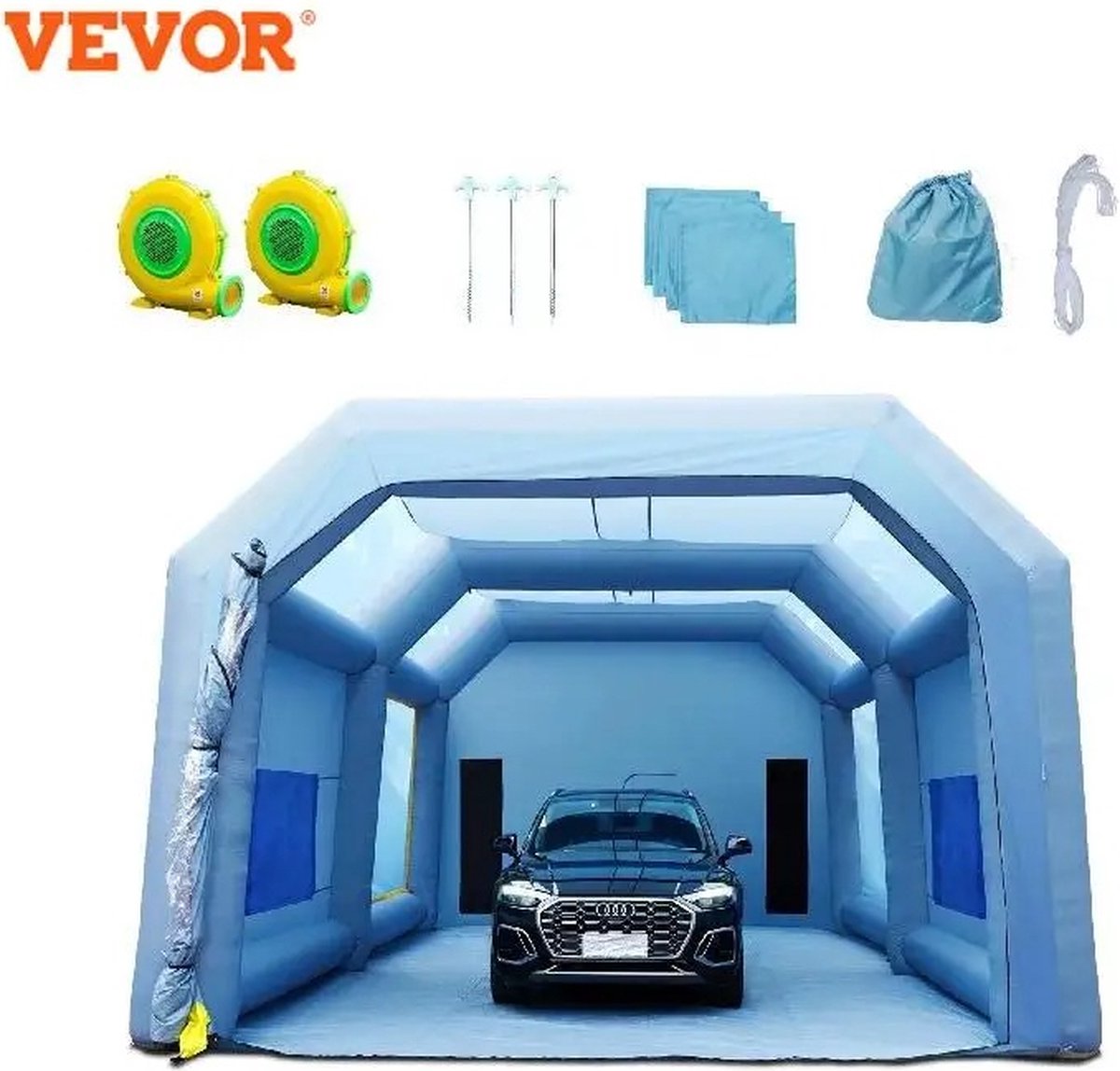 Verkoop Nederland® - Opblaasbare Verfcabine - Met Blazers - Opblaasbare Spuitcabine - Krachtig Spuitboothcar - Verf Tent - Luchtfiltersysteem - Blauw - 6x3x2.5m