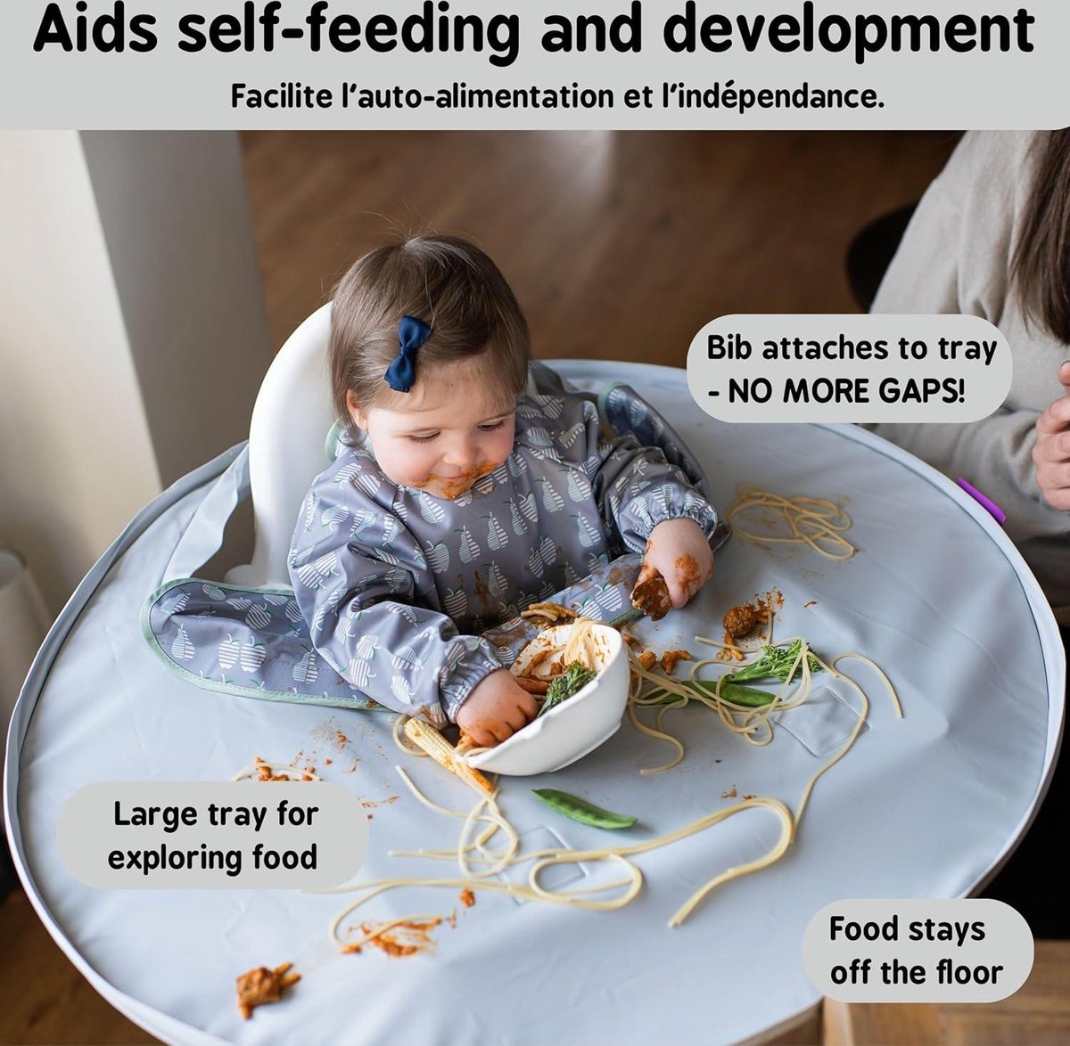 Tidy Tot®™ Lange slabbetje voor baby en peuter met mouwen. Slabbetje voor het hele lichaam voor baby mouwslabbetje. Waterdichte slabbetje met zak. Opvangbakjes voor eten, schilderen. Inclusief