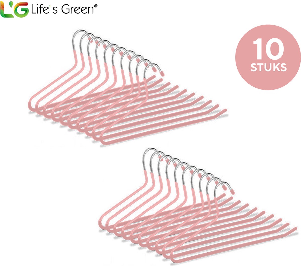 Life’s Green Broekhangers met antislip – Kledinghangers – Klerenhangers – Broek en Rok Houder - Set van 10 stuks - Roze