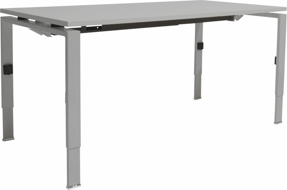 Schaffenburg Linesto N4 bureau, hoogte instelbaar (65-85cm) met 160x80cm robson zwevend 25mm blad en wit (RAL9010) vierpoot N-frame (poot rechthoekig 66 x 26 mm.), (met geintegreerde kabelgoot)